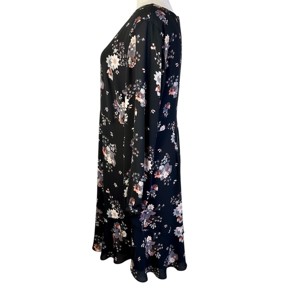 LOFT Black Floral Long Sleeve Dress Plus Size 18 - Picture 4 of 13